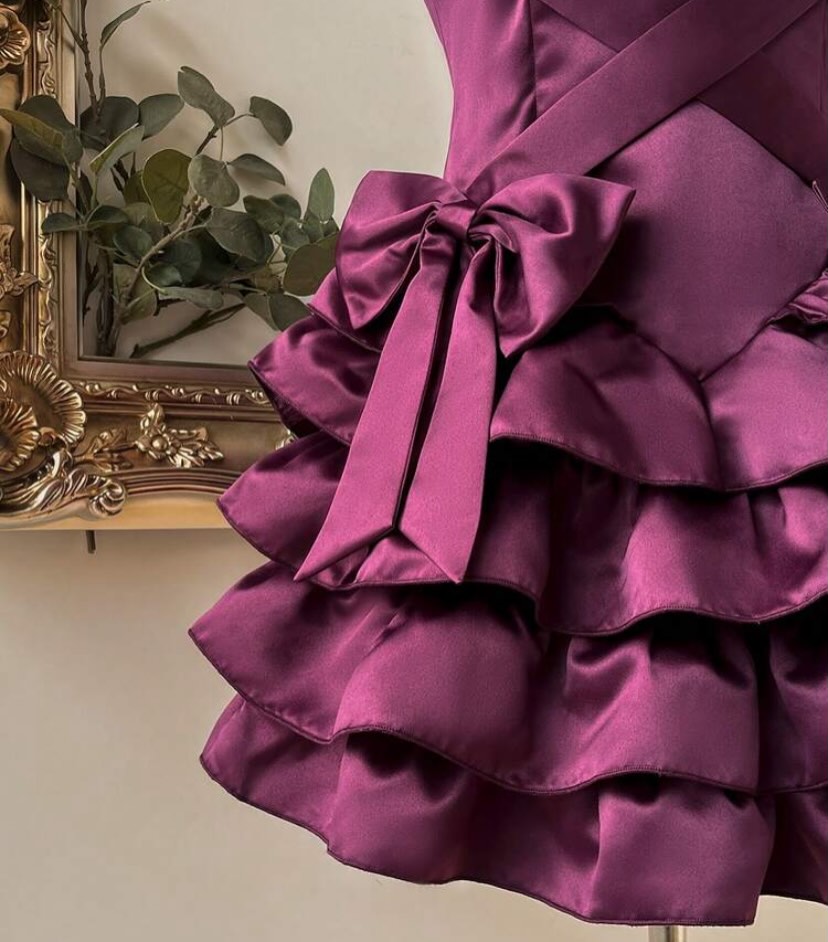Tiered Satin Ruffle Dress with Corset Back