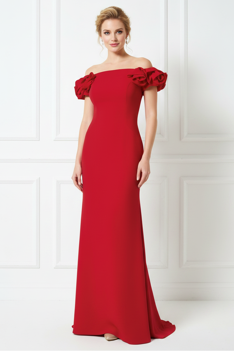 Off-The-Shoulder 3D Floral Evening Gown