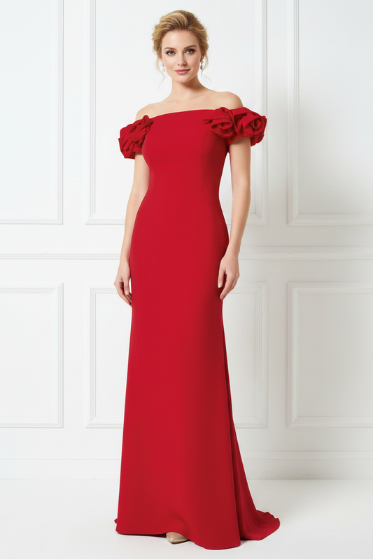 Off-The-Shoulder 3D Floral Evening Gown
