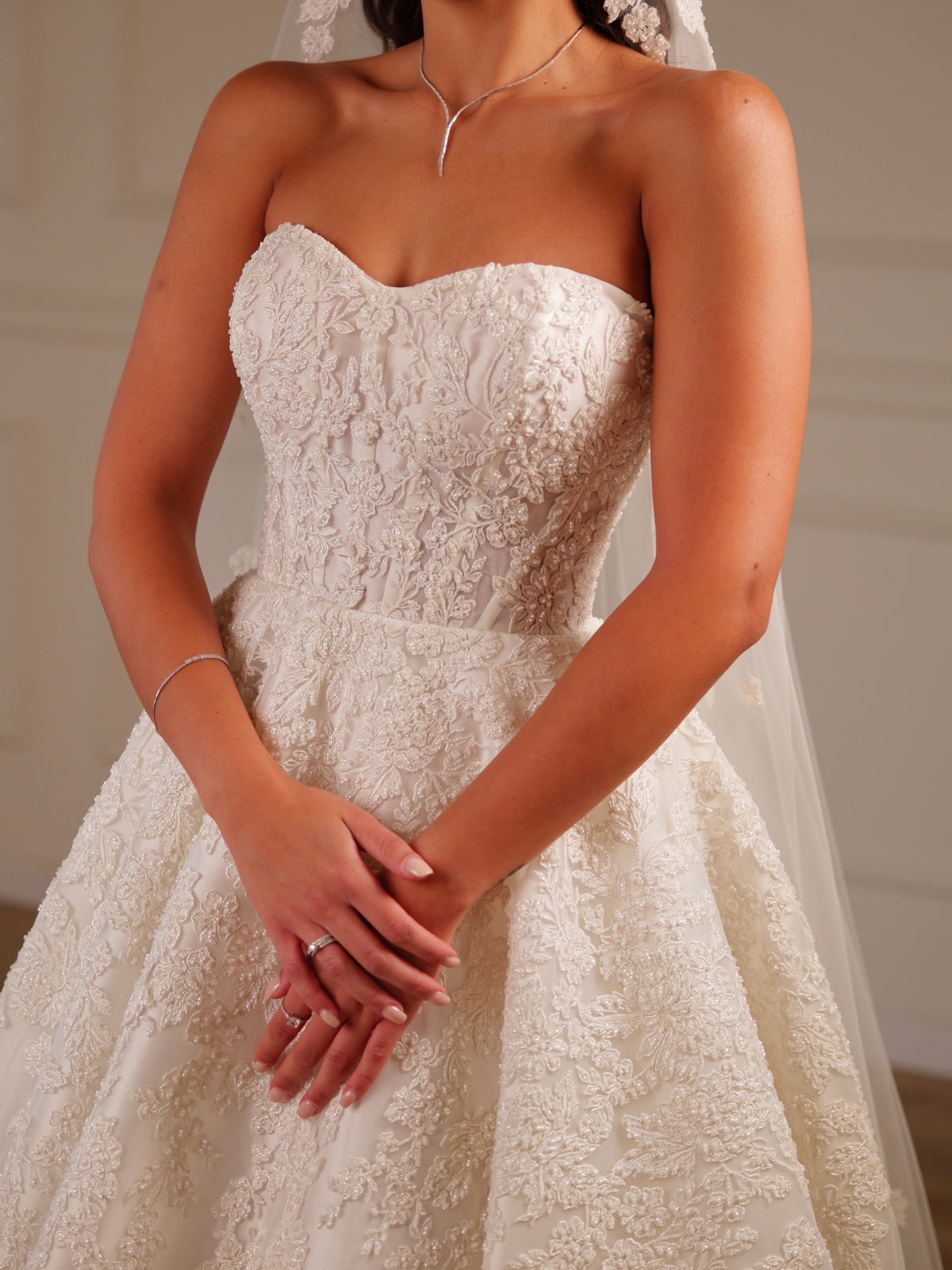 Strapless Sweetheart Lace Ball Gown Wedding Dress