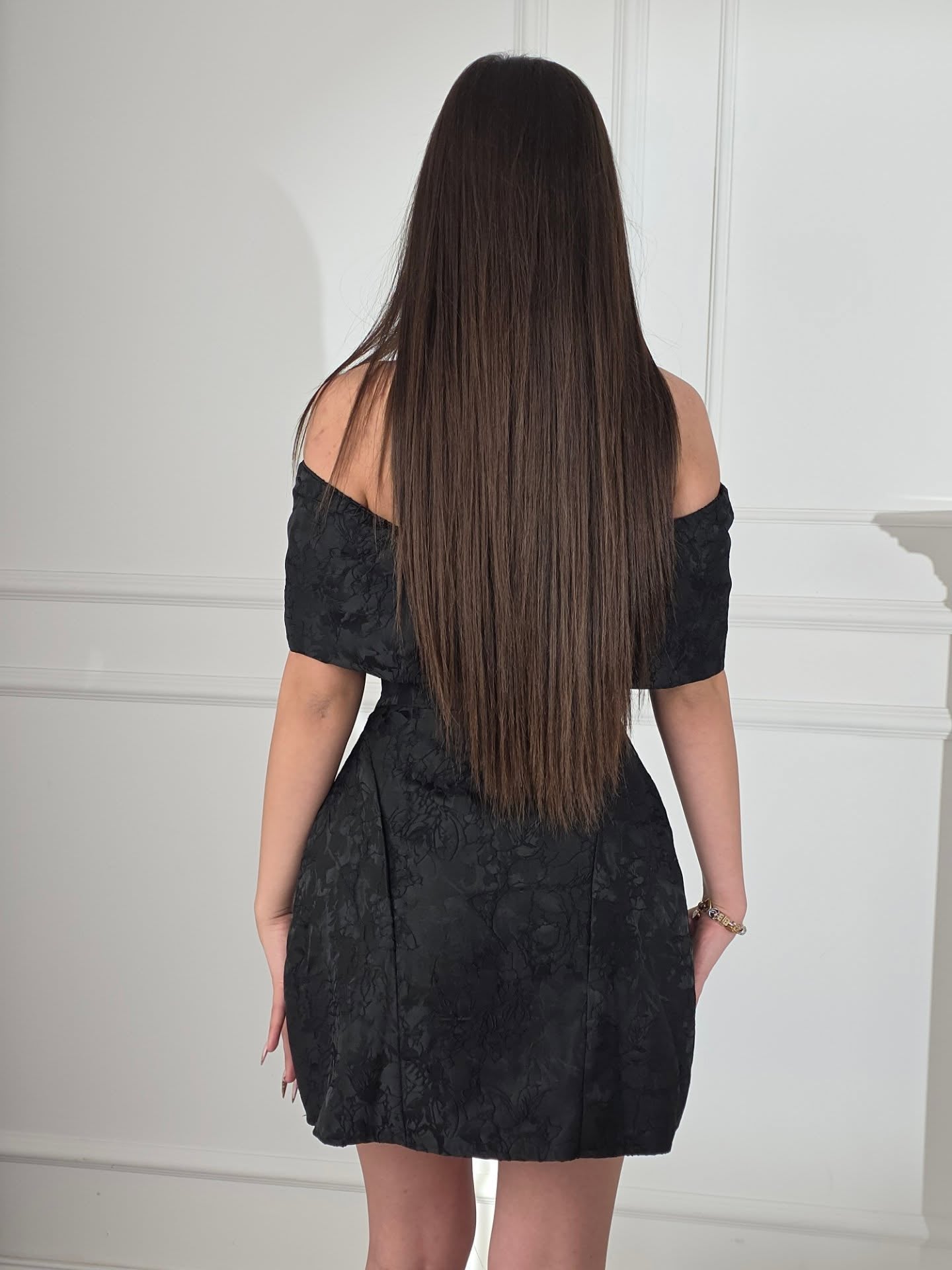 Off-the-Shoulder Bowknot Jacquard Mini Dress