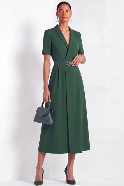 Shawl Collar Belted A-Line Midi Dress