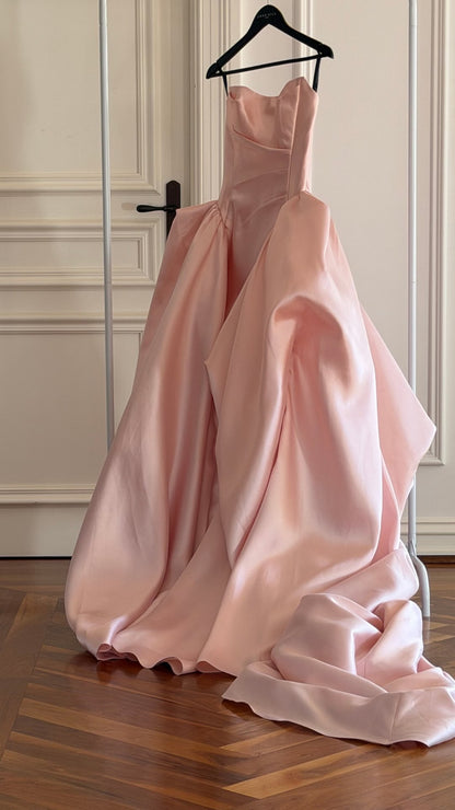Strapless Satin Ball Gown with Voluminous Skirt