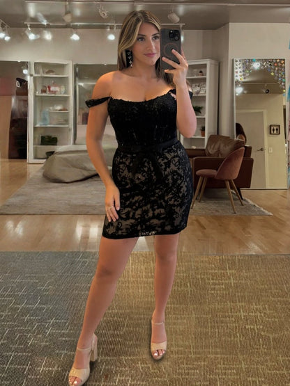 Off-the-Shoulder Lace Corset Mini Dress