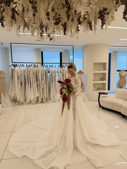 Lace High Neck Wedding Dress with Train