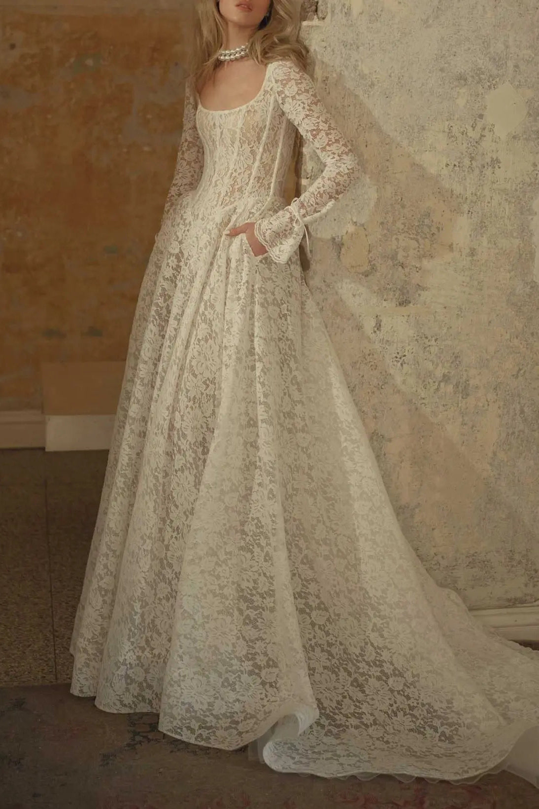 Long Sleeve Lace Corset A-Line Wedding Dress