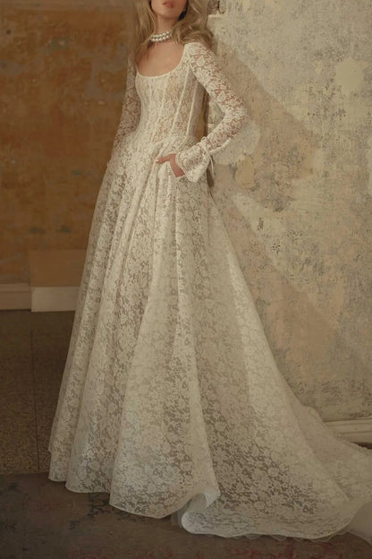 Long Sleeve Lace Corset A-Line Wedding Dress