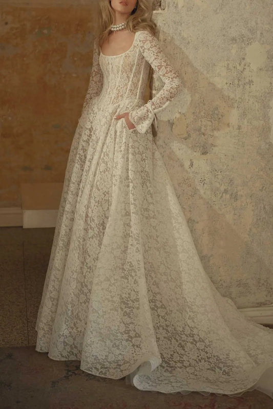 Long Sleeve Lace Corset A-Line Wedding Dress