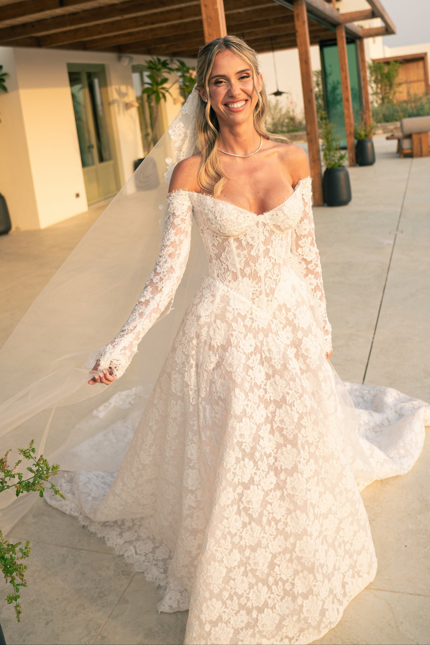 Off-the-Shoulder Long Sleeve Lace Wedding Dress