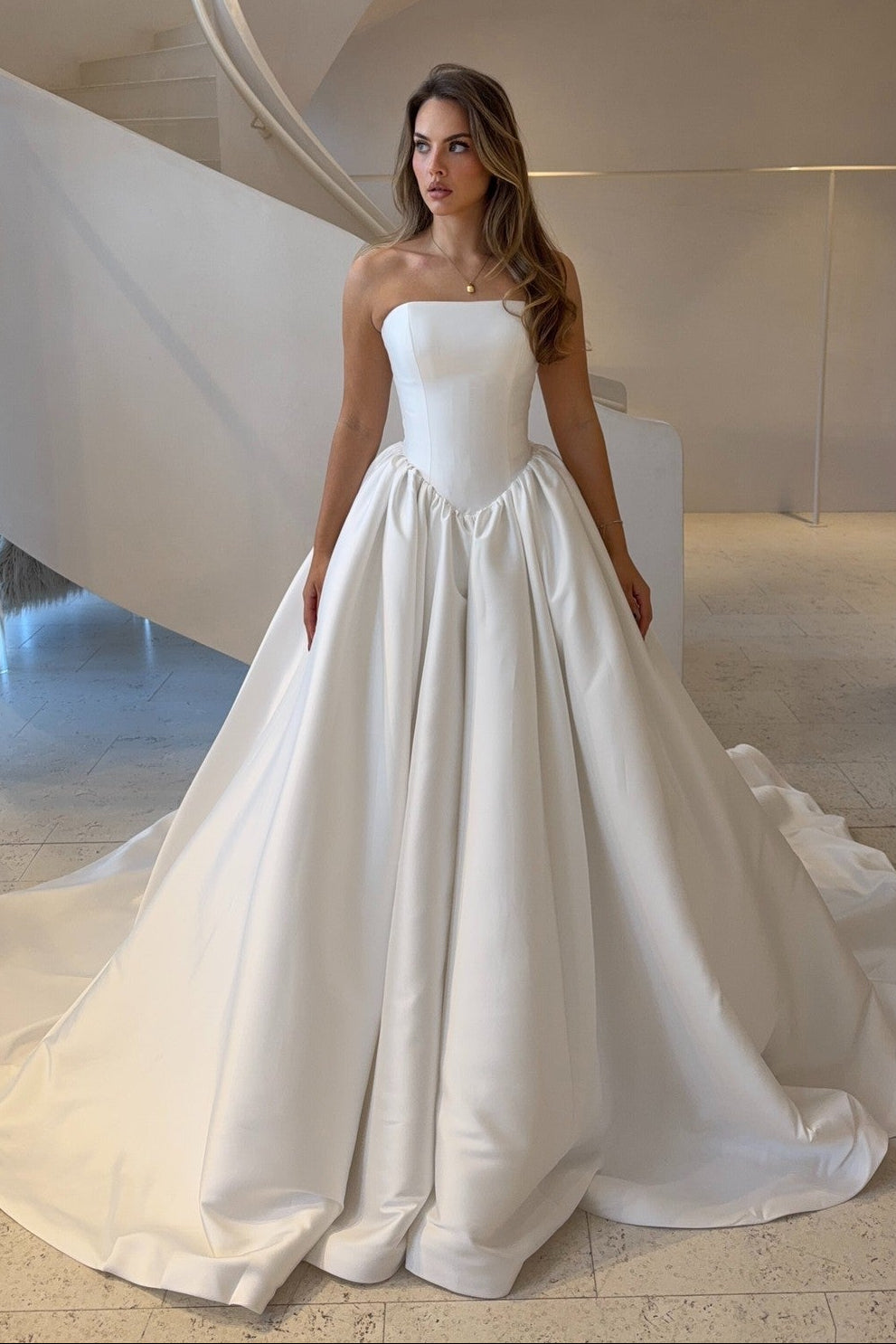 Strapless Satin Ball Gown Wedding Dress