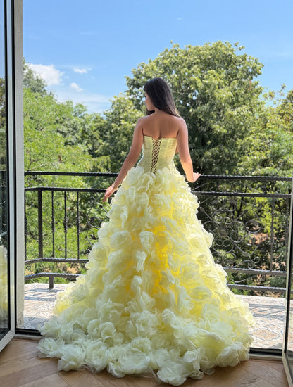 Strapless 3D Floral Ombre Ball Gown with Corset Back