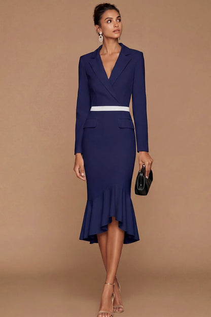 Long Sleeve Blazer Dress with Flounce Hem