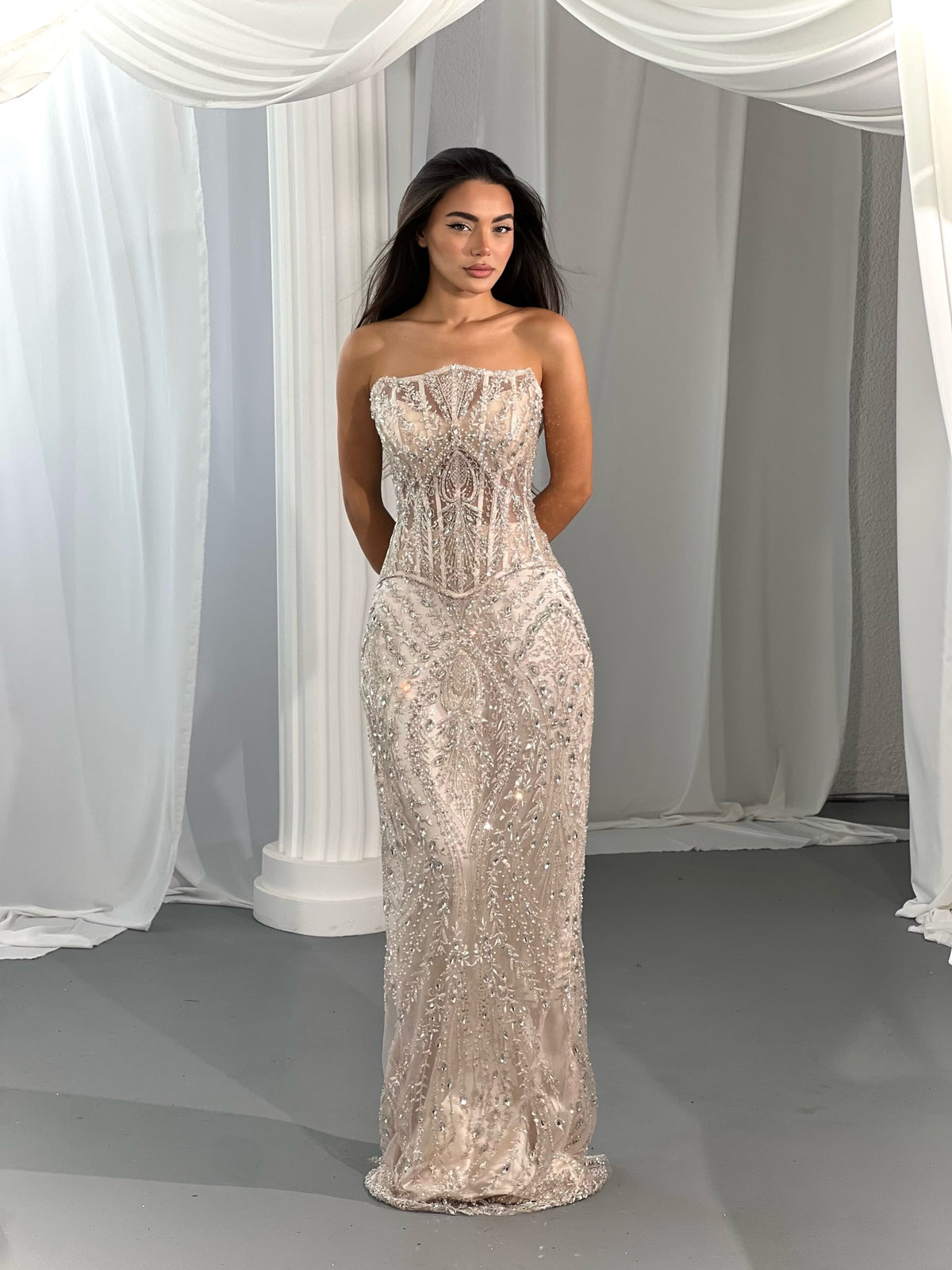 Strapless Corset Beaded Evening Gown