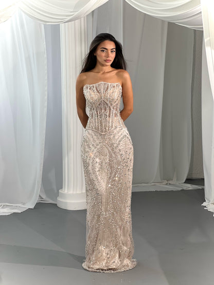 Strapless Corset Beaded Evening Gown