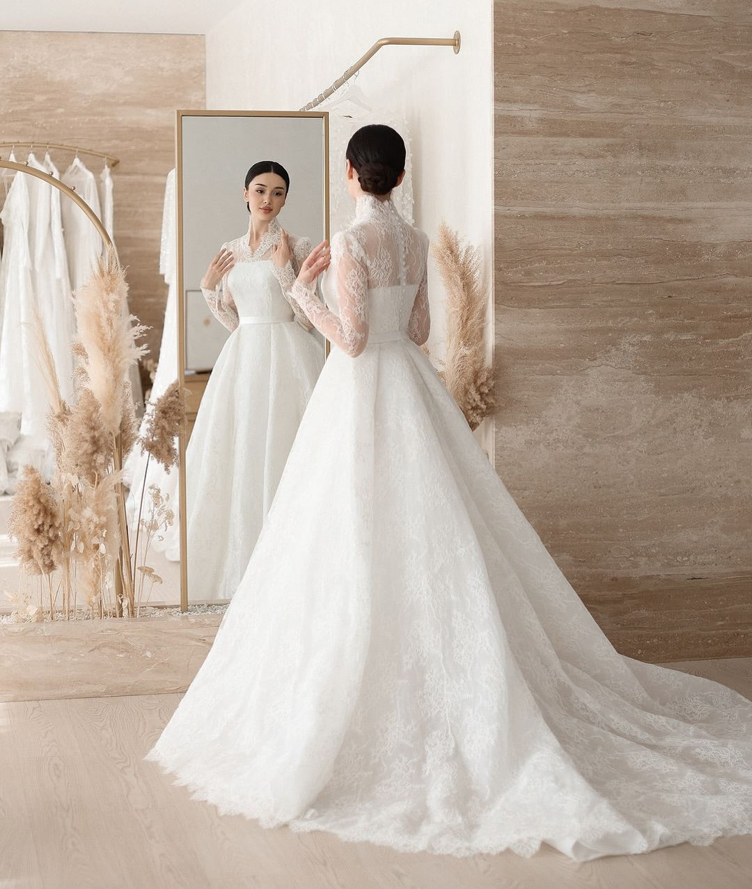 Lace High Neck Ball Gown Wedding Dress