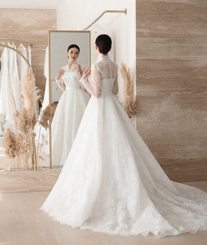 Lace High Neck Ball Gown Wedding Dress