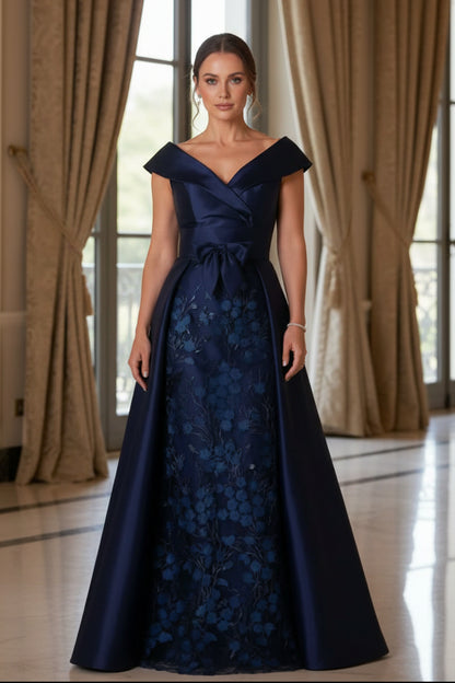 Off-the-Shoulder Gown with Floral Skirt & Overskirt
