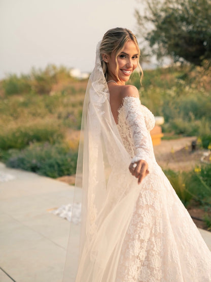 Off-the-Shoulder Long Sleeve Lace Wedding Dress
