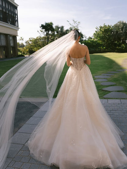 Beaded A-Line Wedding Gown with Sweetheart Neckline