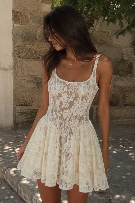 Spaghetti Strap Lace Mini Fit and Flare Dress