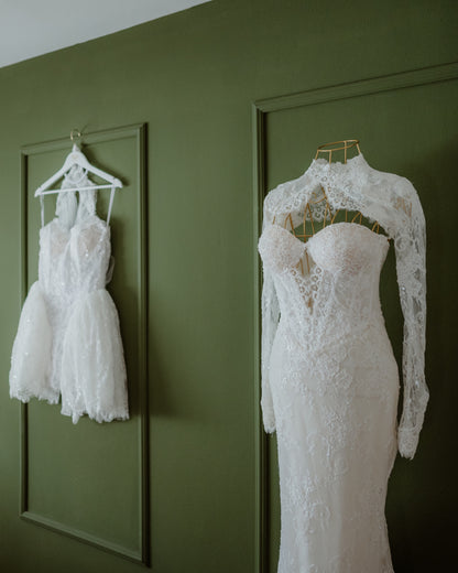 High Neck Lace Mermaid Wedding Dress with Cut-Out