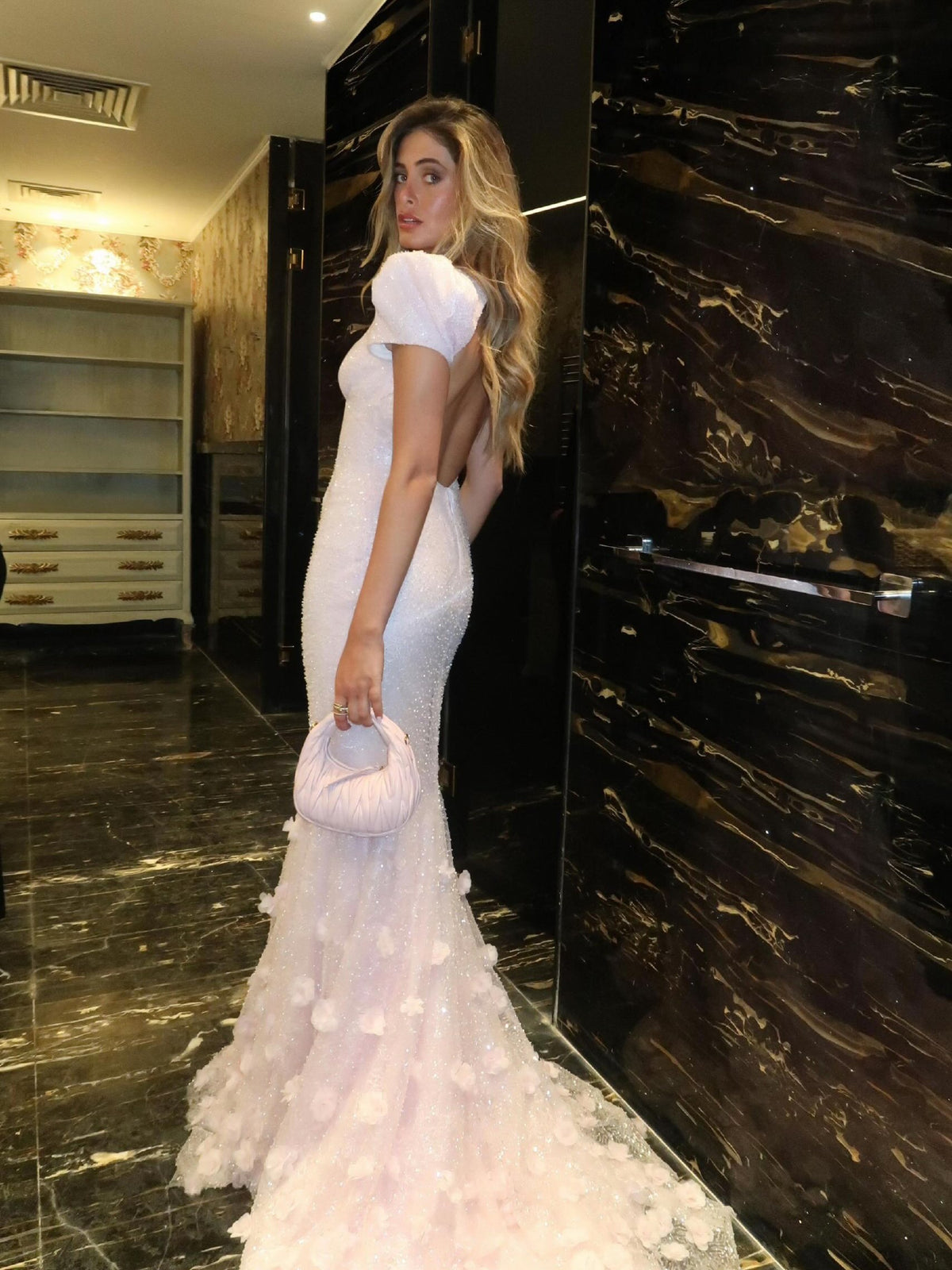 Sparkling Mermaid Gown with 3D Florals & Train