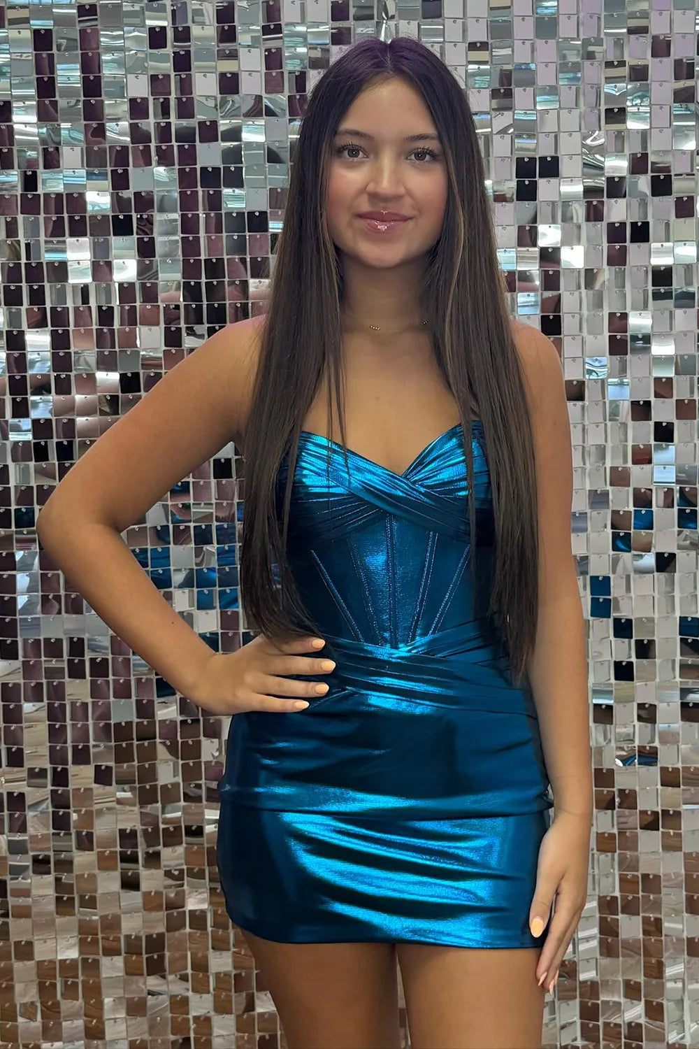 Metallic Strapless Corset Bodycon Mini Dress