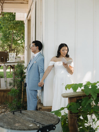 Off-the-Shoulder A-Line Wedding Gown with Fitted Bodice