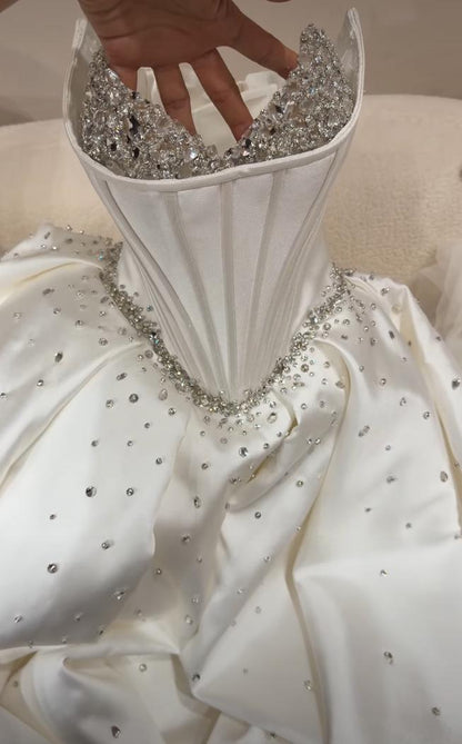 Crystal Beaded Strapless Corset Ball Gown Wedding Dress