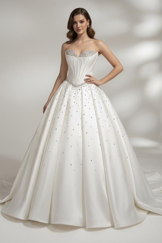 Crystal Beaded Strapless Corset Ball Gown Wedding Dress