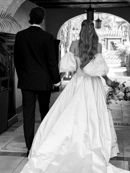 Strapless Basque Waist Ball Gown Wedding Dress