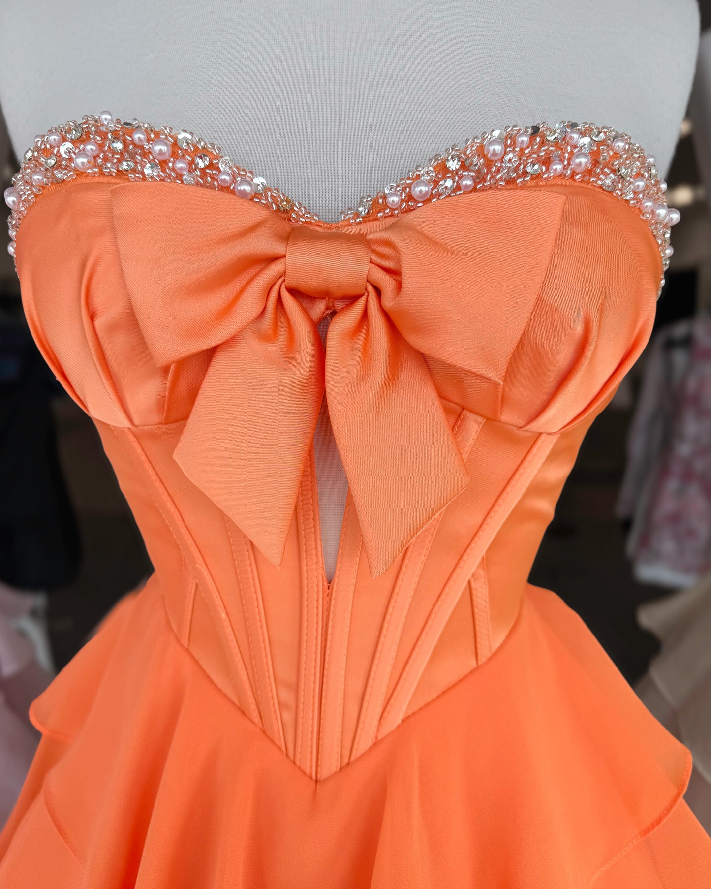 Strapless Bow Corset Tiered Ruffle Mini Dress