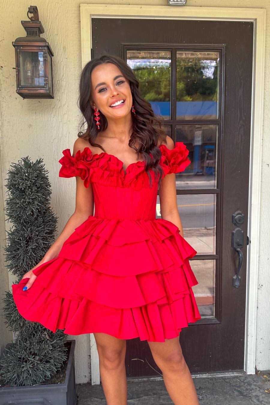 Off-the-Shoulder Corset Tiered Ruffle Mini Dress