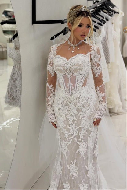 Lace Illusion Corset Mermaid Wedding Dress