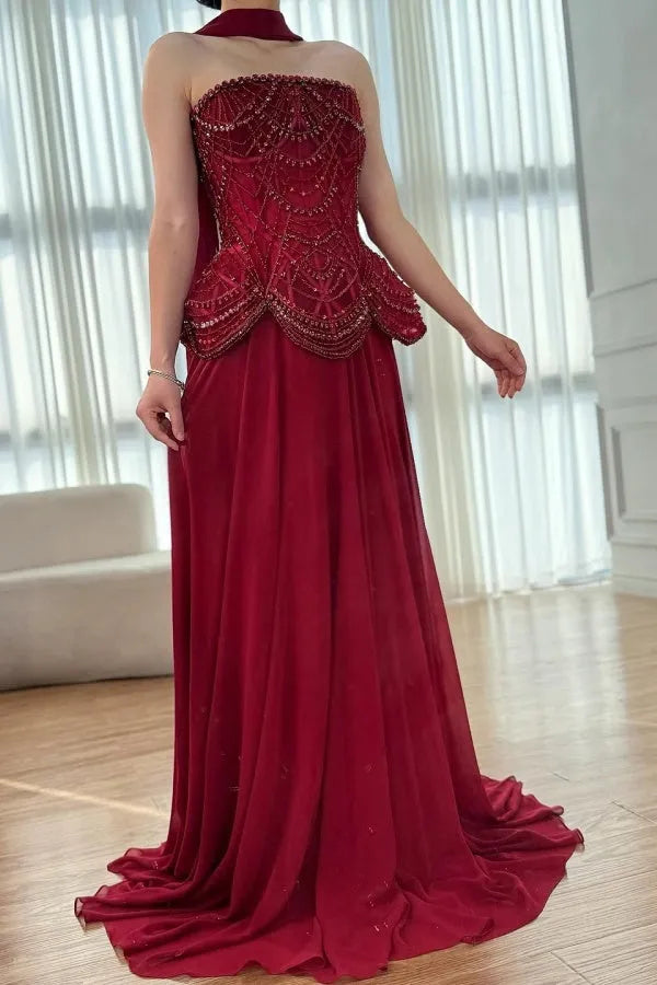 Beaded Corset Strapless A-Line Evening Gown