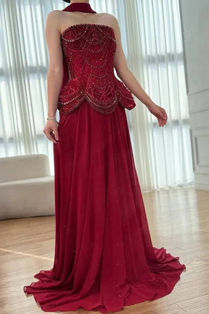 Beaded Corset Strapless A-Line Evening Gown