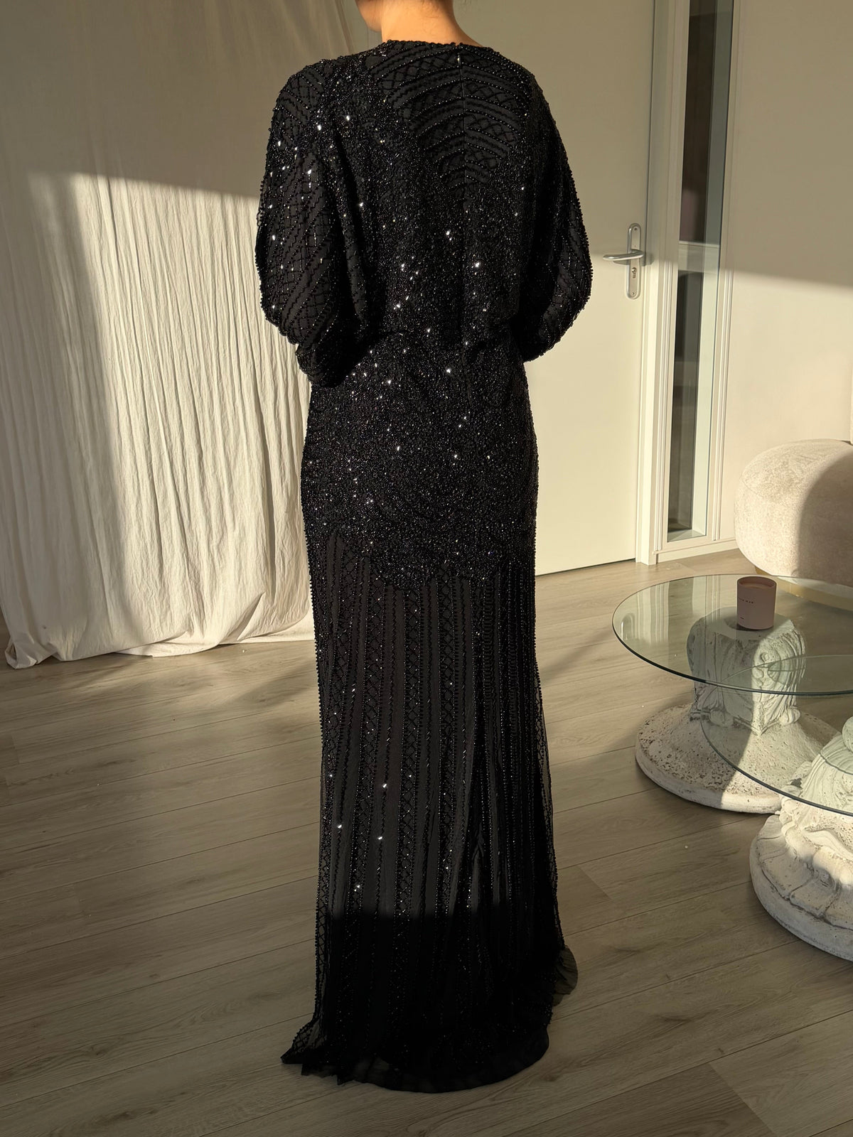 Beaded Blouson Maxi Dress with Dolman Sleeves