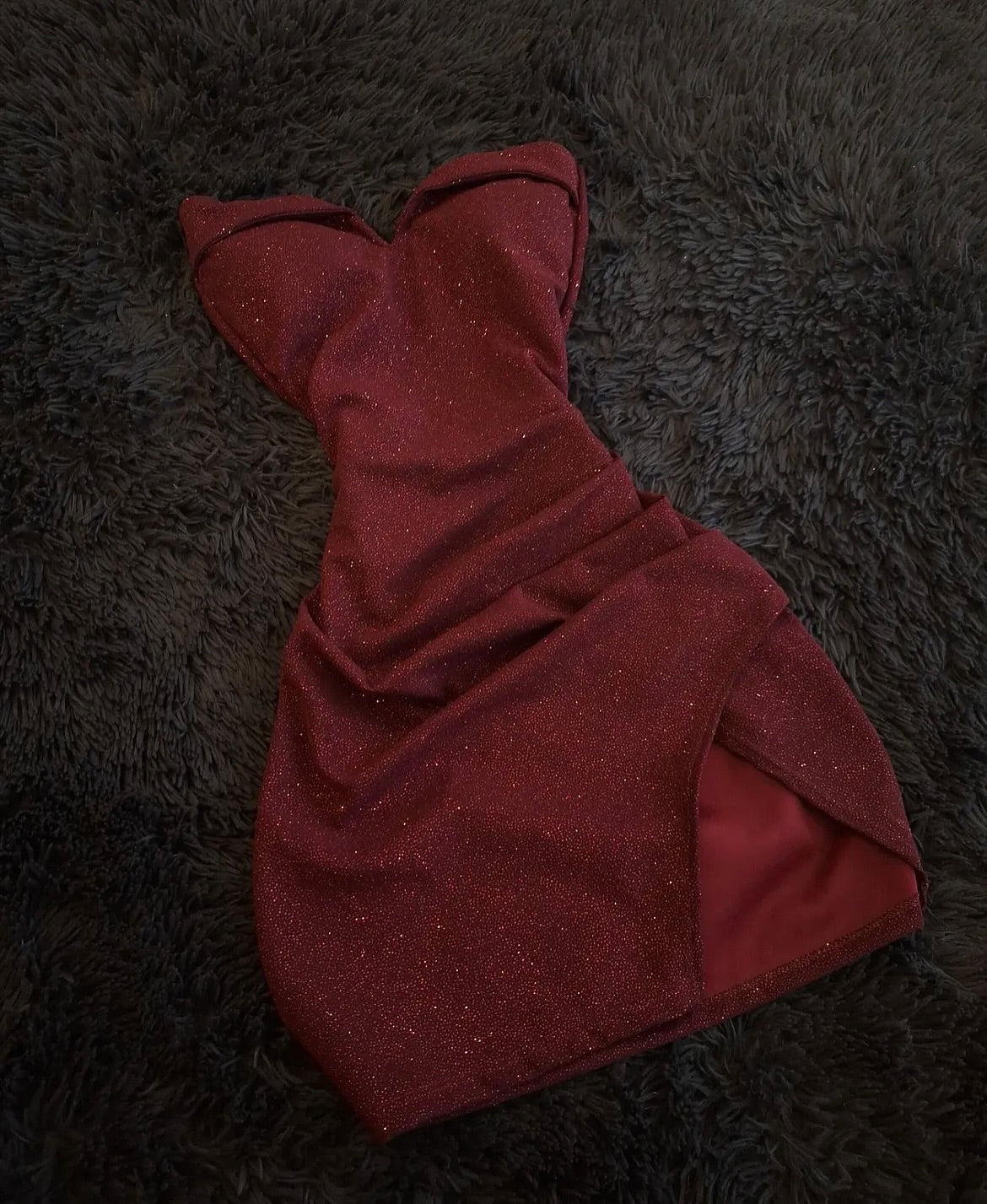 Strapless Sweetheart Ruched Glitter Mini Dress