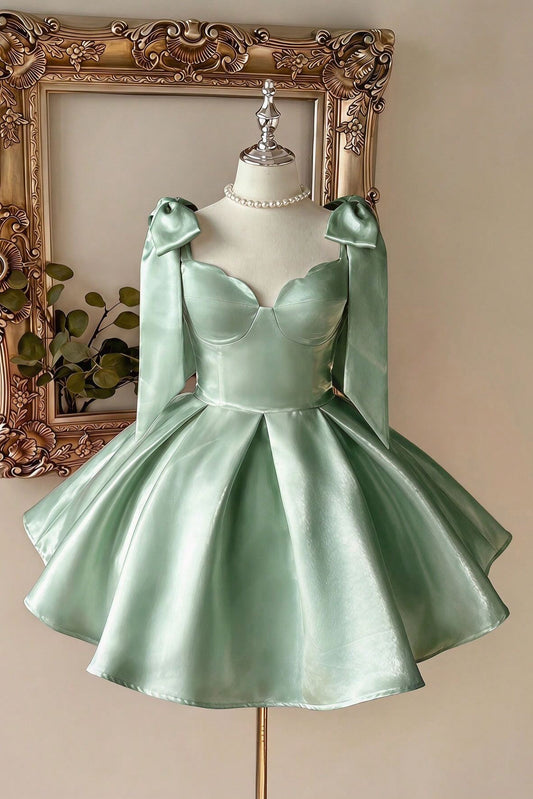 Satin A-Line Corset Mini Dress with Shoulder Bows