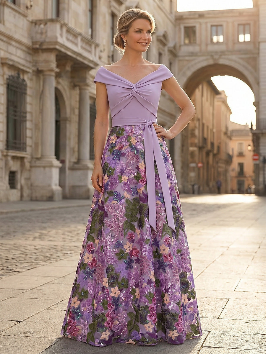 Elegant Off-Shoulder Floral A-Line Evening Gown