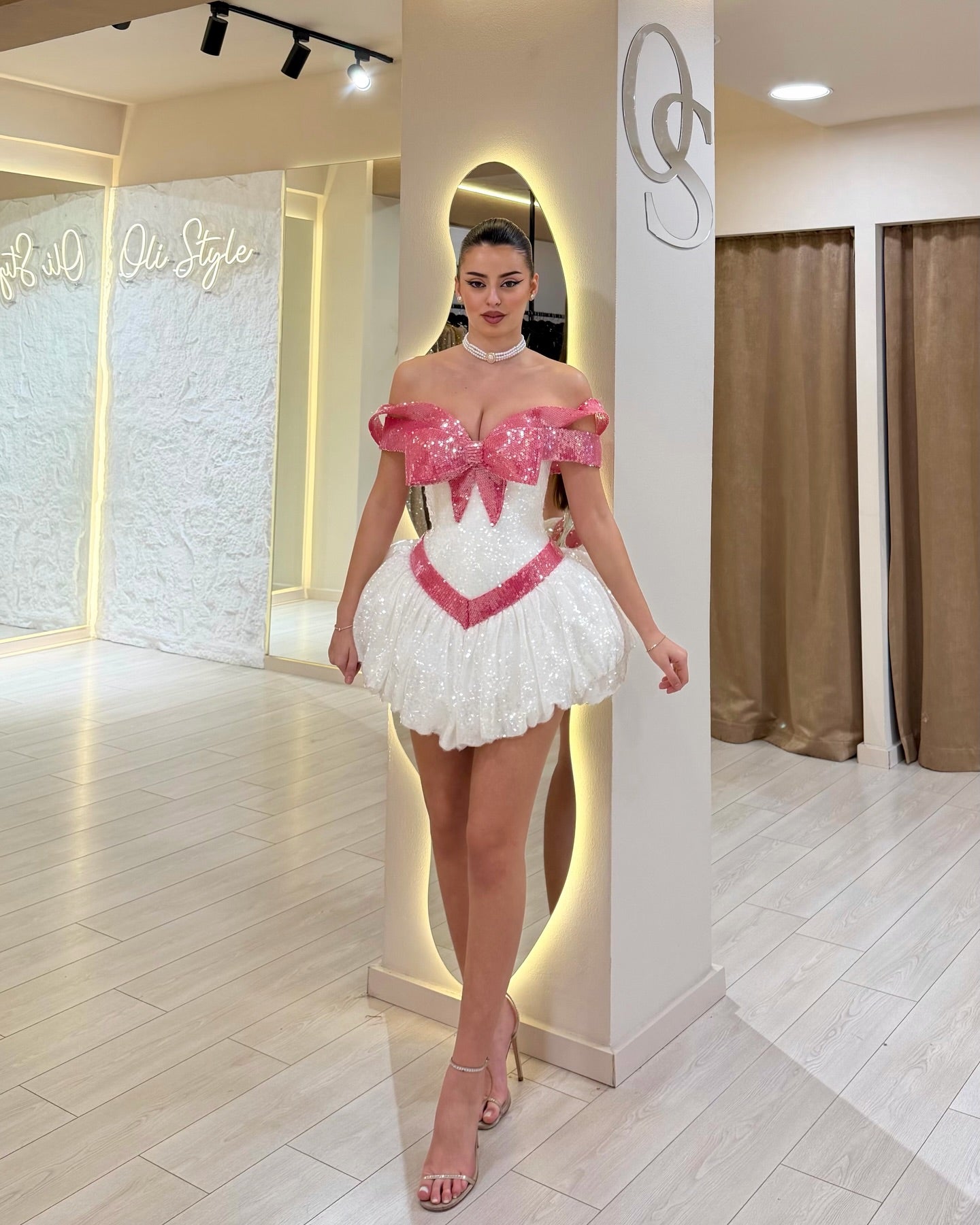 Off-The-Shoulder Bowknot Sequin Mini Dress