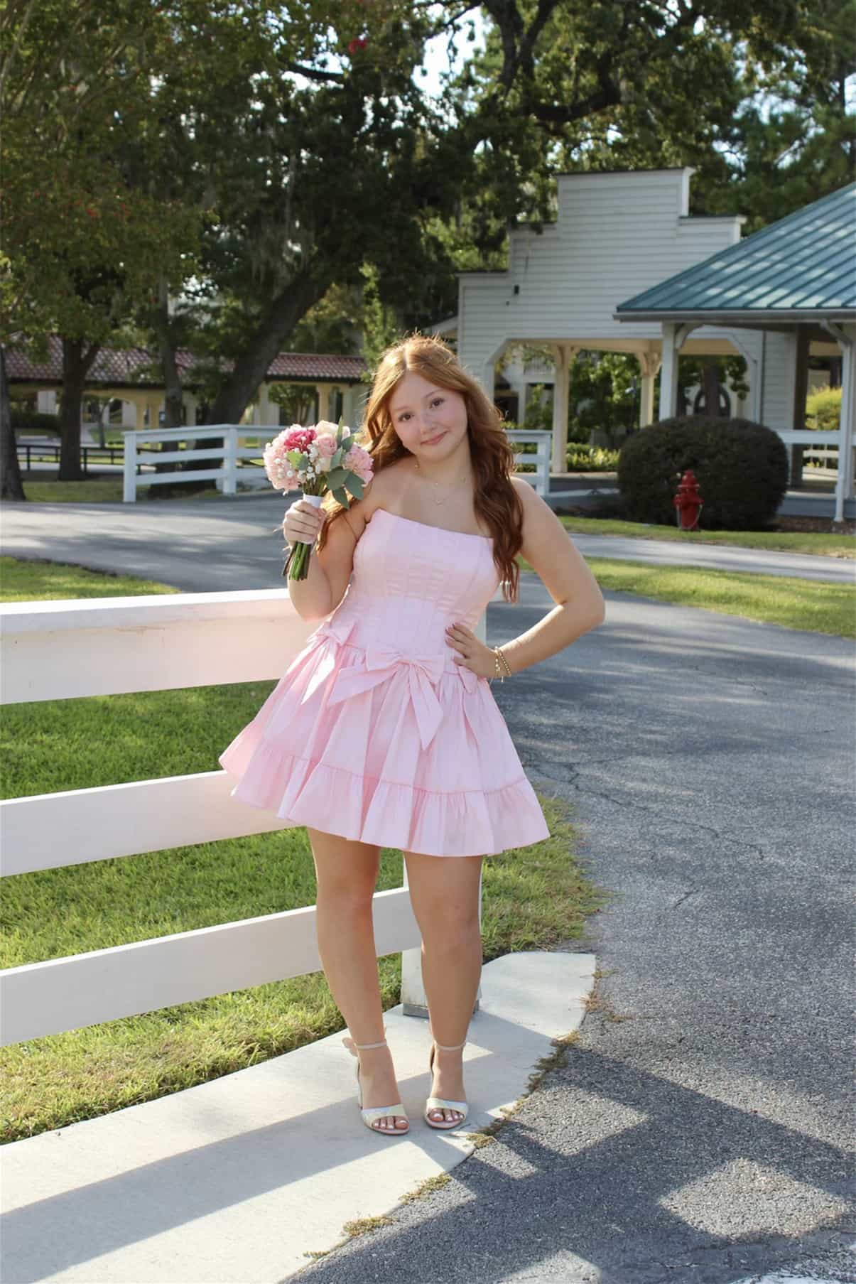 Strapless Corset Tiered Mini Dress with Bows