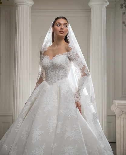 Off-Shoulder Lace Ball Gown Wedding Dress