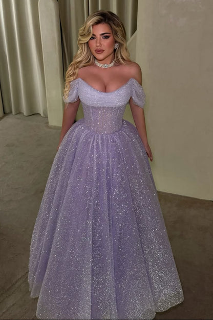 Off Shoulder Glitter Ball Gown