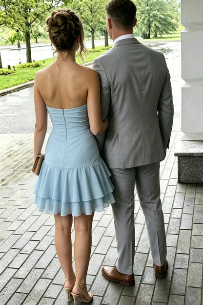 Strapless Sweetheart Tiered Ruffle Mini Dress