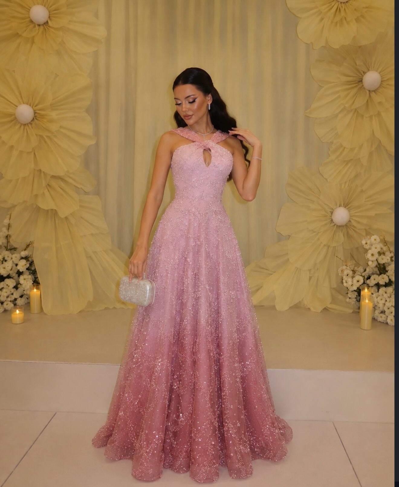 Halter Keyhole Sequined A-Line Evening Gown