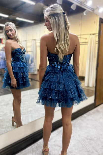 Embellished Corset Tiered Tulle Mini Dress