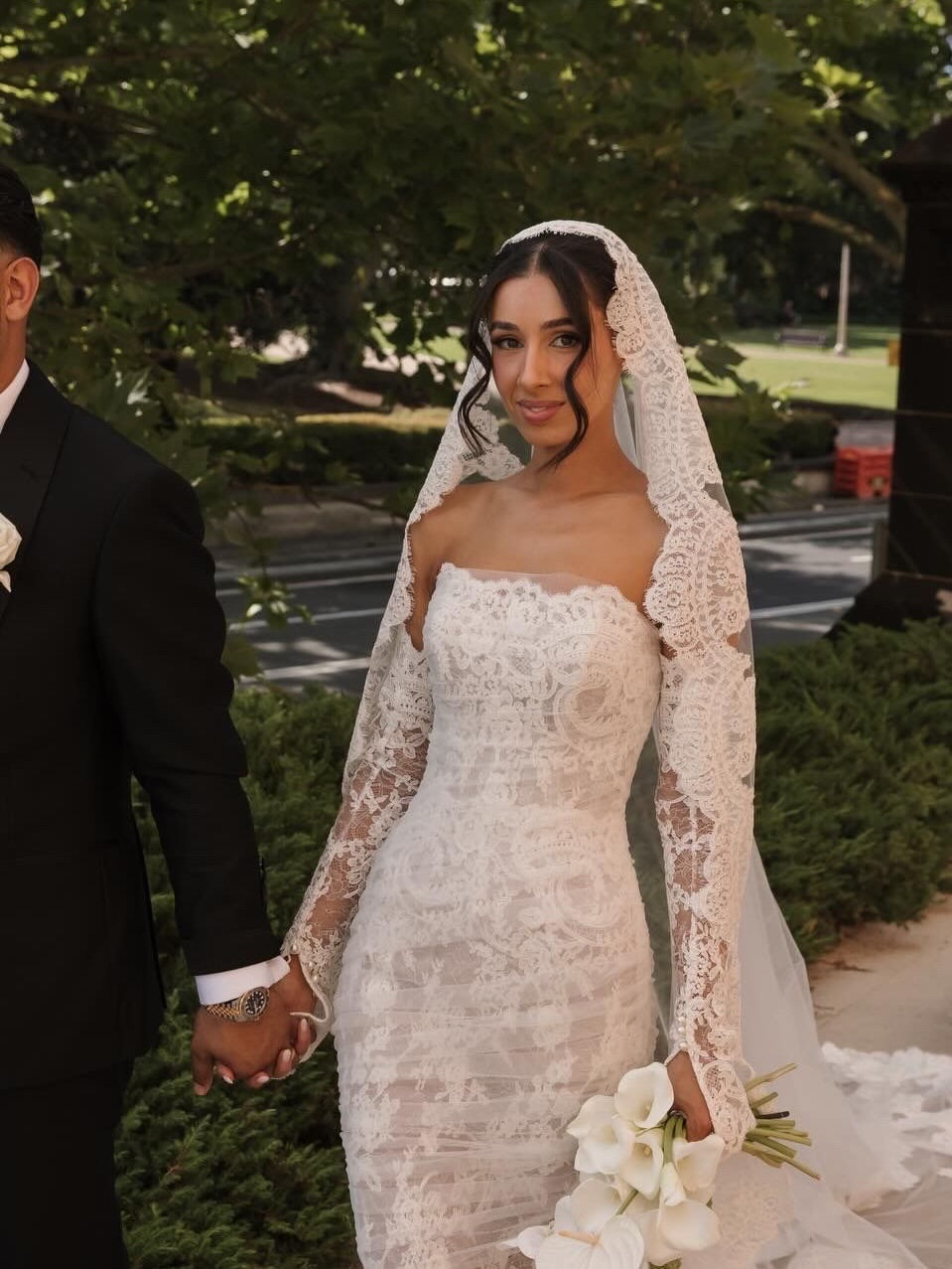 Strapless Lace Mermaid Wedding Dress with Sleeves