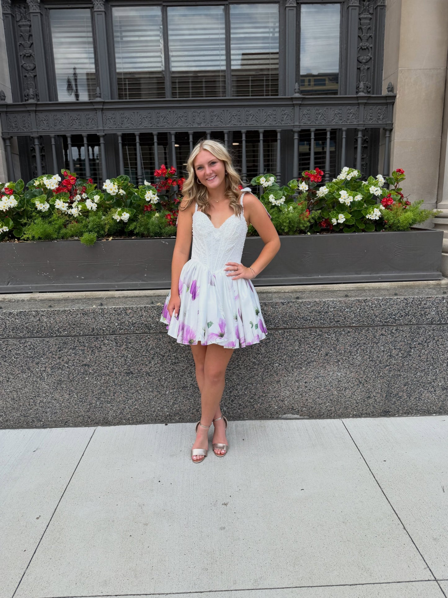 Tie-Strap Floral A-Line Mini Dress