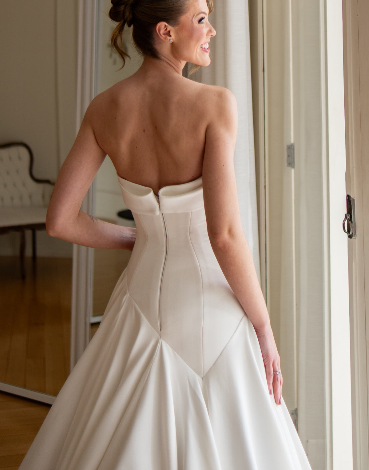 Strapless Drop Waist Satin Ball Gown Wedding Dress